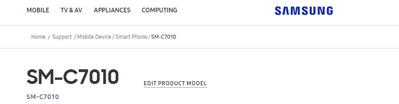 Tên mã của Galaxy C7 Pro trên trang web của Samsung Hồng Kông