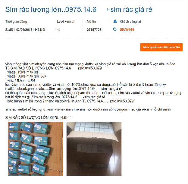 Nhiều người bán còn có sẵn tới 50.000 SIM rác, đảm bảo chưa bị khóa và có thể bán lại tại các đại lý