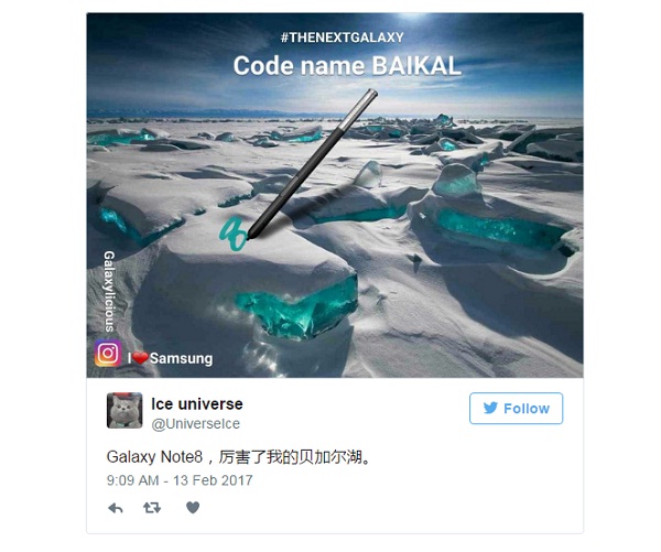Tên mã của Galaxy Note 8 được tiết lộ trên Twitter