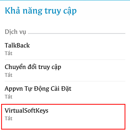 chọn mục Virtual SoftKeys