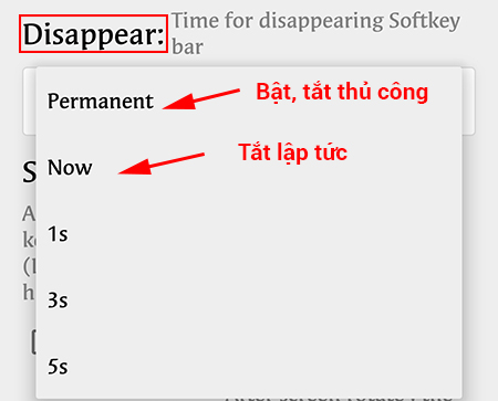 cài đặt thời gian xuất hiện của thanh điều hướng tại mục Disappear