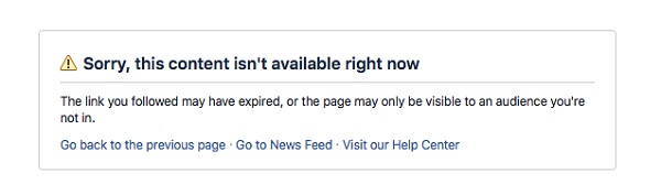 Thông báo người dùng nhận được khi truy cập các fanpage bị xóa