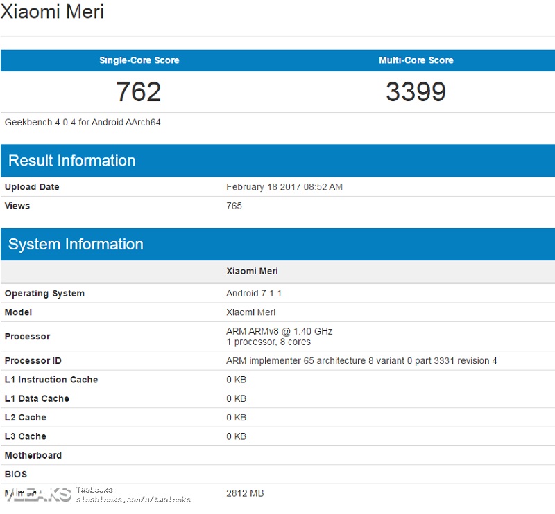 Kết quả thử nghiệm trên Geekbench được cho là của Xiaomi Mi 5c