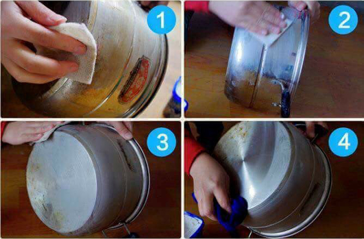 Cách làm sạch nồi chảo bị cháy đen bằng kem tẩy đa năng 1 Cách làm sạch nồi chảo bị cháy đen bằng kem tẩy đa năng 1