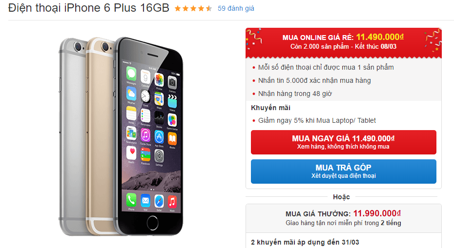 iPhone 6 Plus giảm giá hấp dẫn nhân dịp 8/3