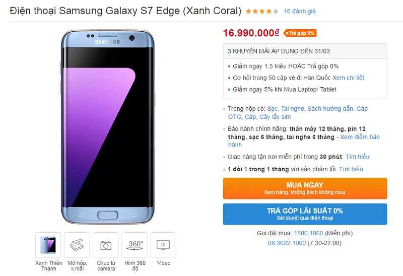 Galaxy S7 Edge Xanh Coral