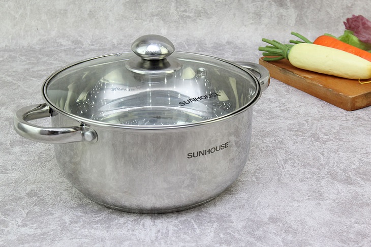 Nồi inox 3 đáy nắp kính 24 cm Sunhouse SH22124