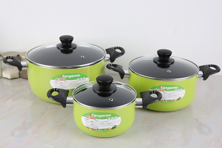 Bộ 3 cái nồi nhôm chống dính nắp kính Kangaroo KG993MX