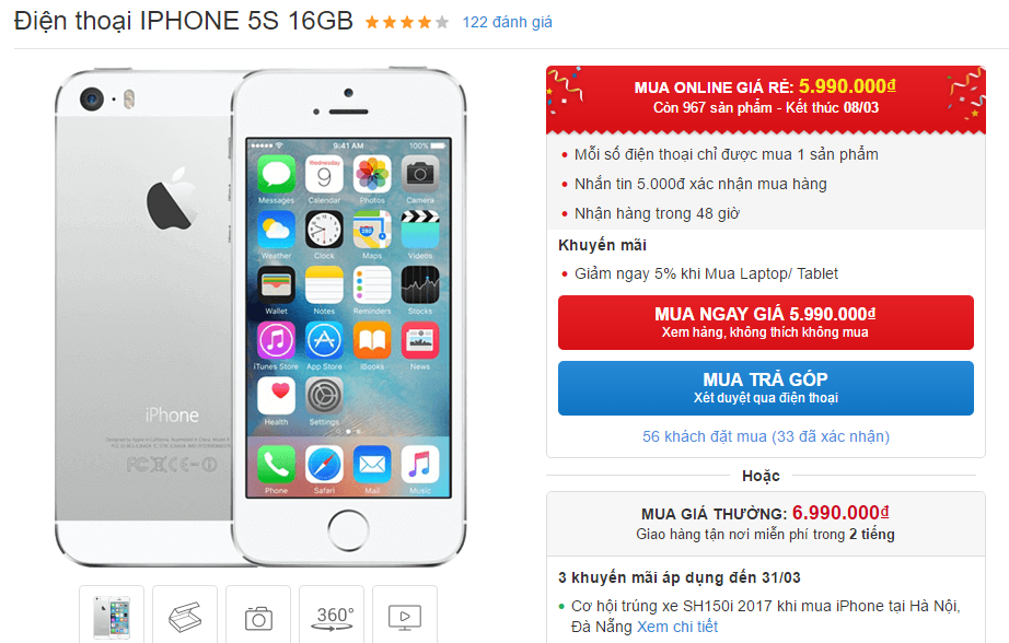 iPhone 5s thiết kế sang trọng, camera ngon giảm giá triền triệu