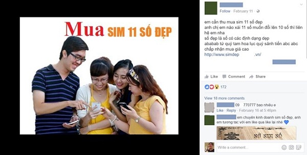 Những mẩu quảng cáo thu mua SIM 11 số đẹp ngày càng trở nên phổ biến trên mạng xã hội