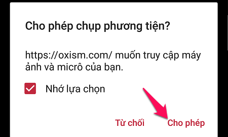 Cho phép dùng máy ảnh