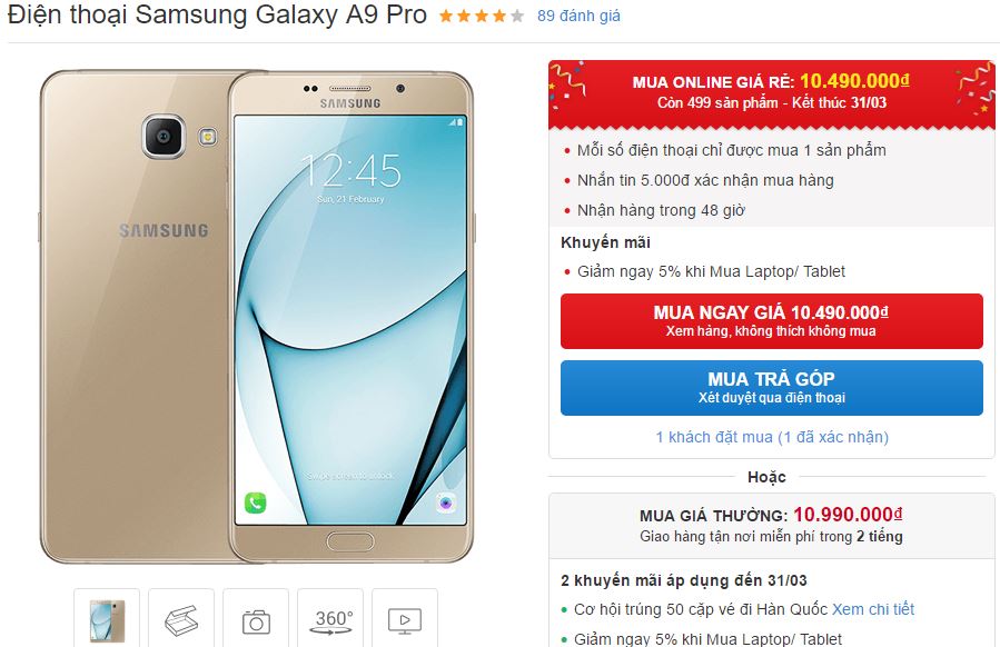Thay màn hình Samsung Galaxy A9 Pro chính hãng lấy liền tại Cần Thơ