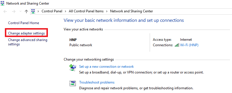 Change adapter settings. wifi