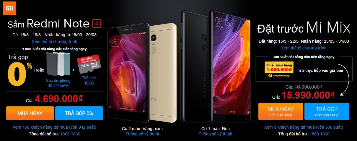 Redmi Note 4, Mi MIX chính thức cho đặt hàng kèm quà tặng, giảm giá hấp dẫn