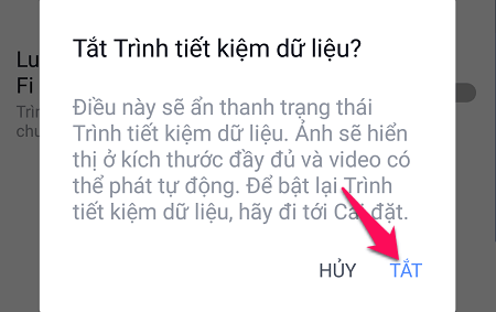 Tắt tính năng tiết kiệm dữ liệu