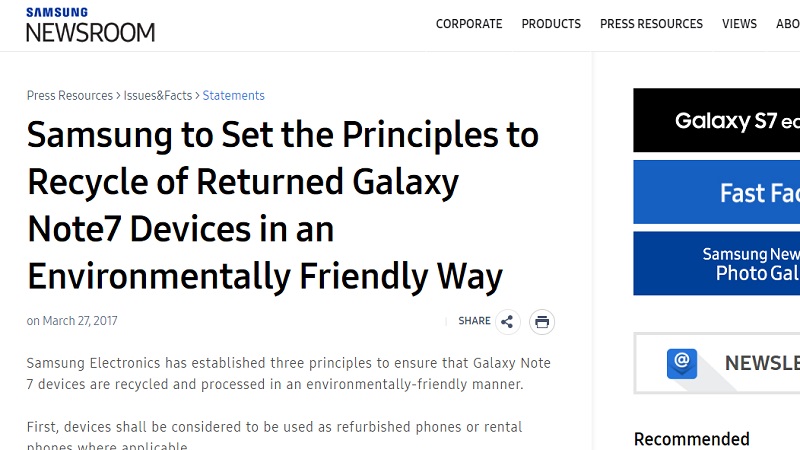 Samsung Electronics xác nhận sẽ bán Galaxy Note 7 tân trang