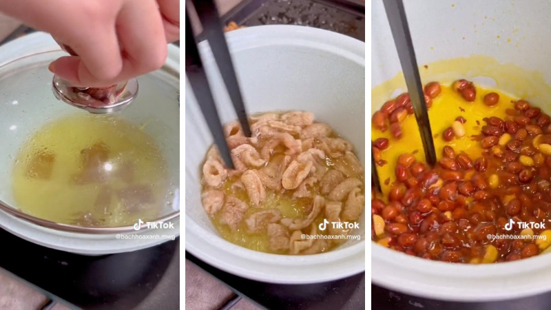 Preparing the other ingredients, including herbs, spices, and peanuts.