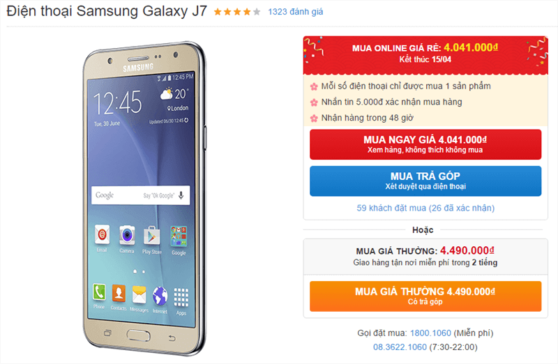 Galaxy J7 màn hình 5.5 inch, camera 13 MP giảm giá còn 4 triệu Galaxy J7 màn hình 5.5 inch, camera 13 MP giảm giá còn 4 triệu