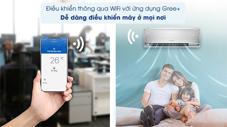 Máy lạnh Gree Inverter 1.5 HP GWC12PB-K3D0P4 kết nối với Internet thông qua ứng dụng Gree giúp bạn dễ dàng sử dụng.