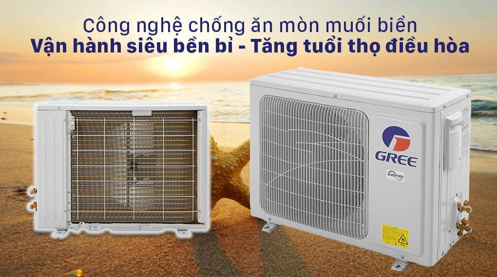 Máy lạnh Gree Inverter 1 HP GWC09PB-K3D0P4 trang bị lớp phủ Golden Fin trên dàn và dàn nóng, chống ăn mòn hiệu quả.