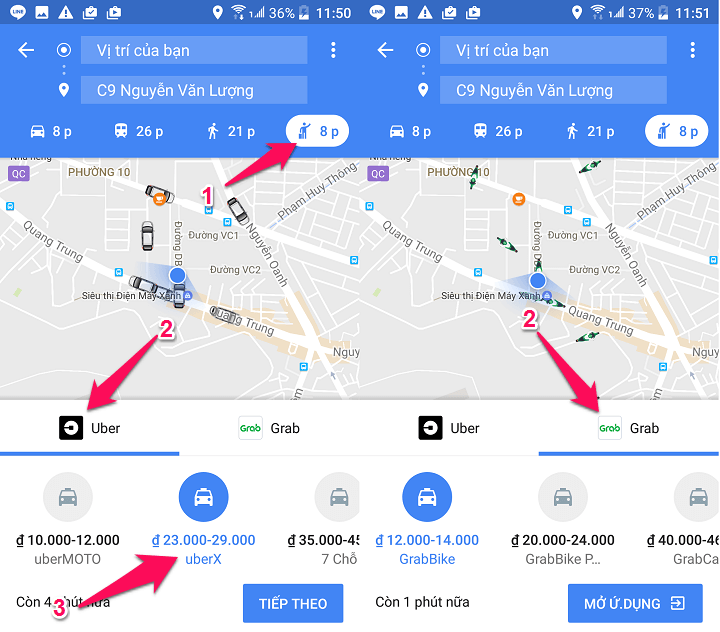 Google Maps hỗ trợ Uber, Grab