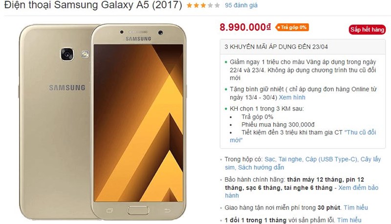 Galaxy A5, Galaxy A7 2017 giảm giá mạnh mẽ tại Thế giới di động