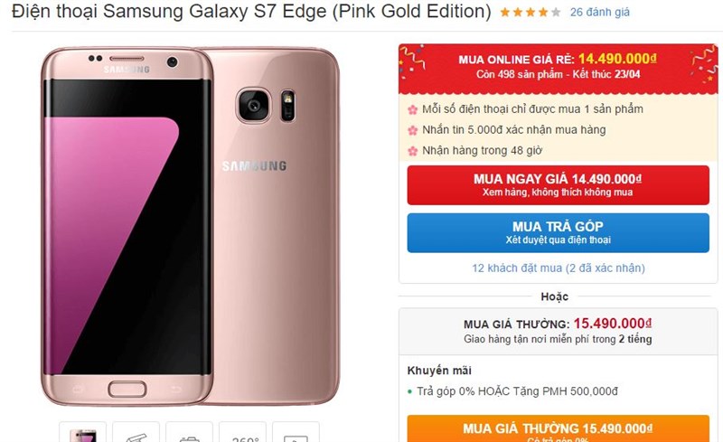 Galaxy S7 Edge màu hồng vàng đang được giảm giá mạnh Galaxy S7 Edge màu hồng vàng đang được giảm giá mạnh
