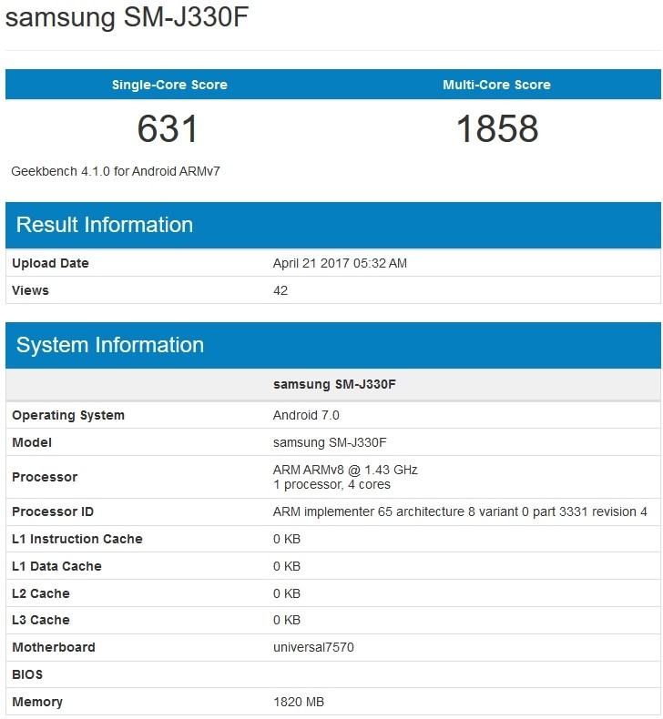 Samsung J3 2017 Geekbech Samsung J3 2017 Geekbench