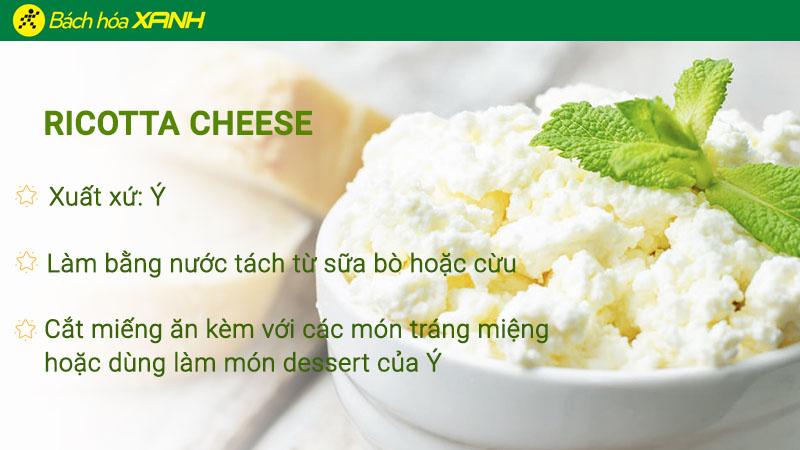 Ricotta có màu trắng, mềm và ít béo