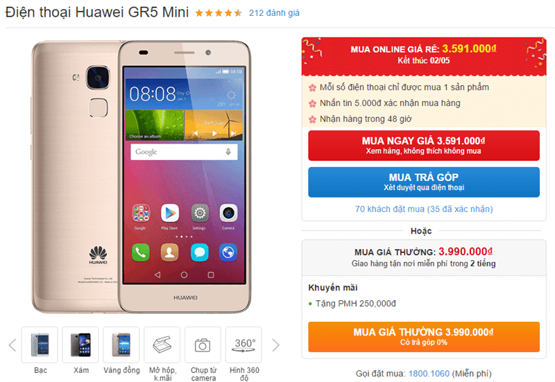 Chỉ còn 1 ngày để mua Huawei GR5 Mini thiết kế đẹp, camera ngon với giá sốc Chỉ còn 1 ngày để mua Huawei GR5 Mini thiết kế đẹp, camera ngon với giá sốc
