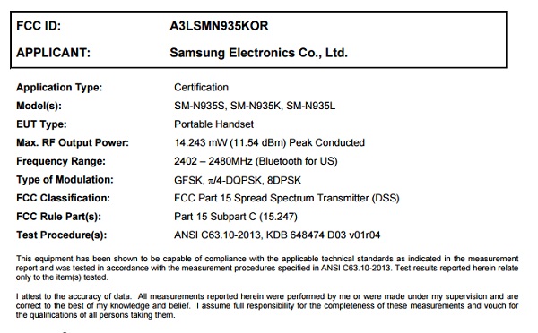 Galaxy Note 7 FCC