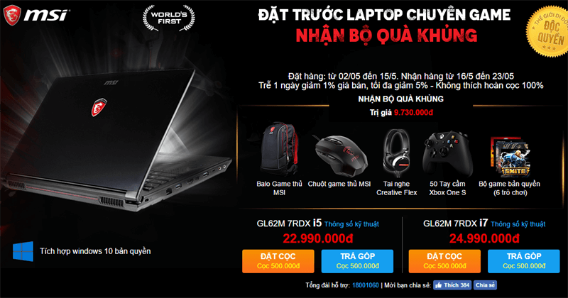 Laptop chuyên chiến game MSI GL62M 7RD cho phép đặt hàng trước kèm bộ quà tặng khủng!