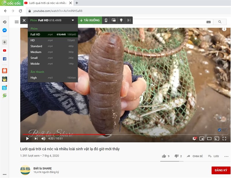 Tải video trên YouTube bằng Cốc Cốc