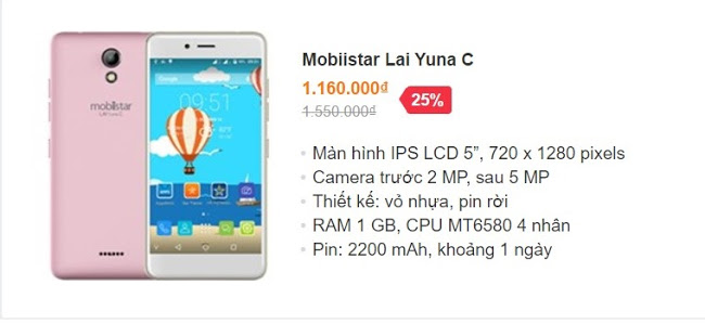 Mobiistar Lai Yuna C – giá bán 1.16 triệu đồng Mobiistar Lai Yuna C – giá bán 1.16 triệu đồng