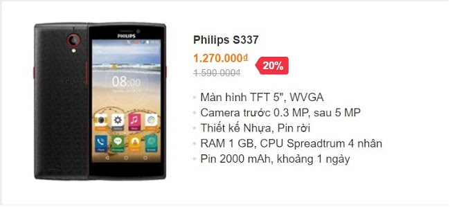 Philips S337 – giá bán 1.27 triệu đồng Philips S337 – giá bán 1.27 triệu đồng