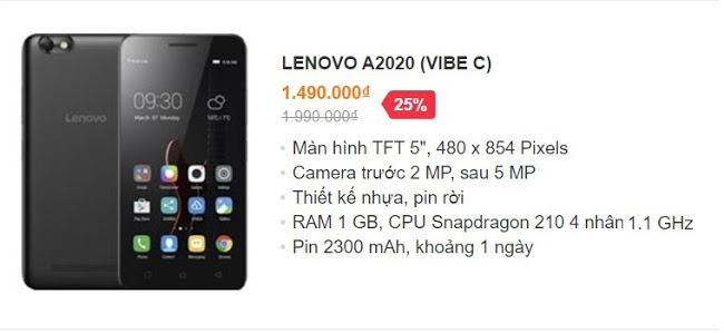 LENOVO A2020 (VIBE C) – giá bán 1.49 triệu đồng LENOVO A2020 (VIBE C) – giá bán 1.49 triệu đồng