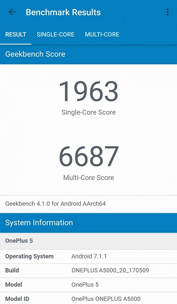 ảnh điểm Geekbench OnePlus 5 ảnh điểm Geekbench OnePlus 5