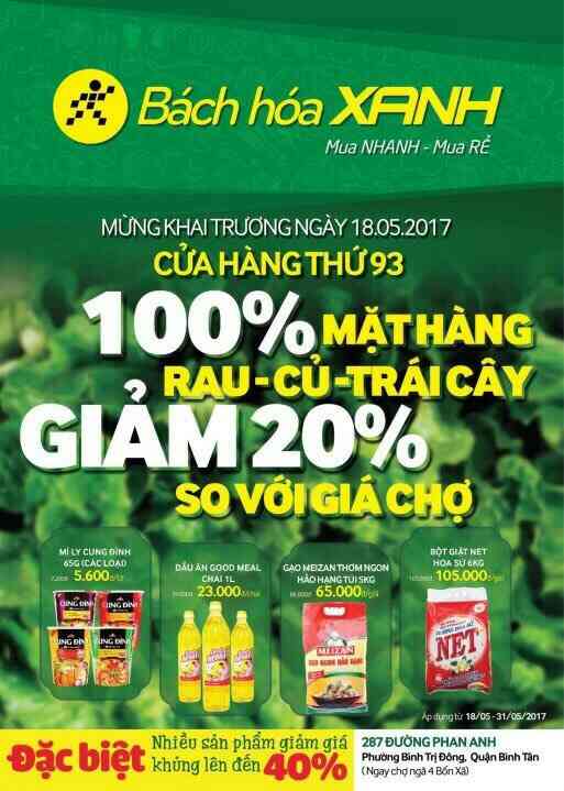 Siêu thị Bách hoá XANH 287 Phan Anh khai trương ngày 18/05/2017 Siêu thị Bách hoá XANH 287 Phan Anh khai trương ngày 18/05/2017