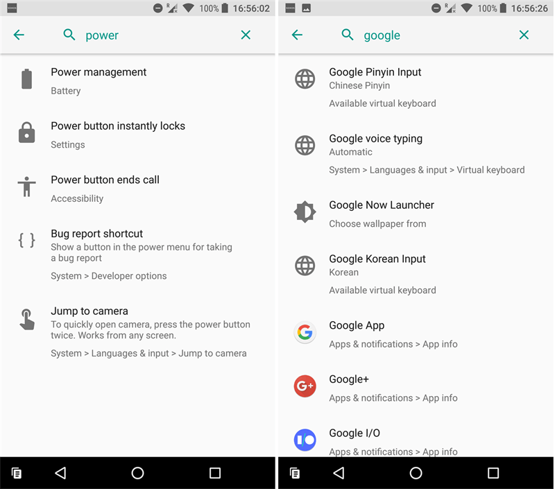 Tính năng tìm kiếm cài đặt trên Android O được cải tiến