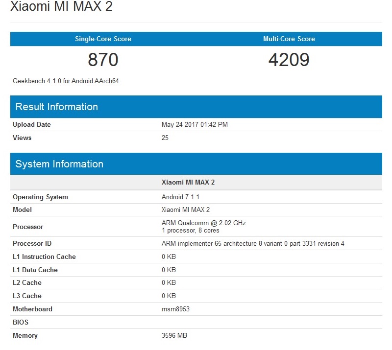 Mi Max 2 màn hình 6.4 inch, RAM 4GB lộ điểm hiệu năng trước giờ ra mắt