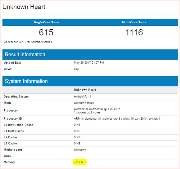 Nokia 9 GeekBench Nokia 9 GeekBench