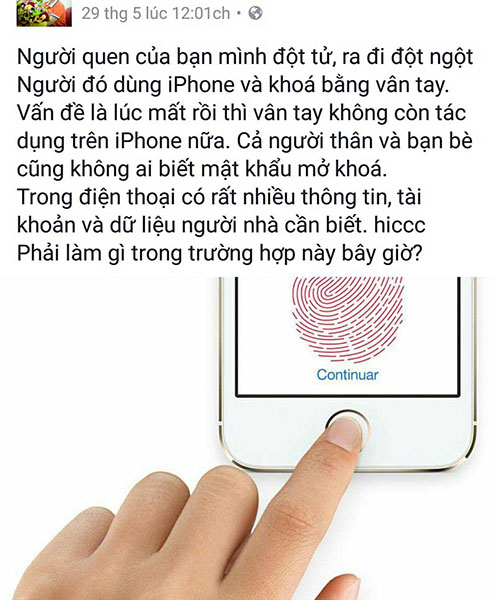 Touch ID không hoạt động với vân tay người chết
