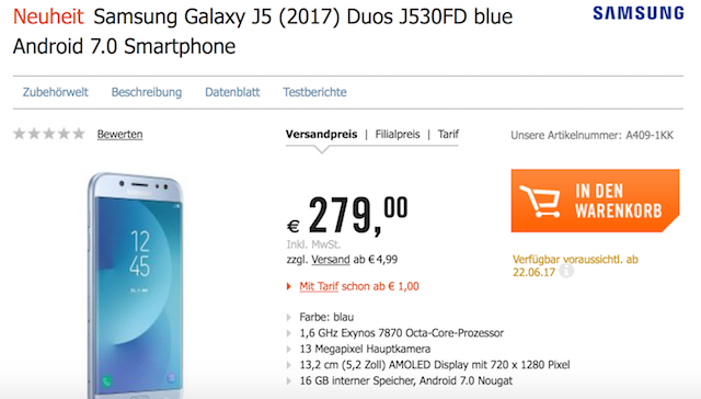Hé lộ ngày lên kệ và giá bán của Galaxy J5 2017