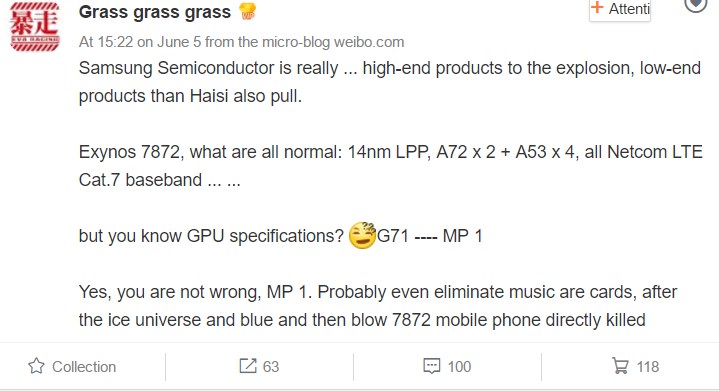 Chip tầm trung Samsung sắp ra mắt, tiến trình 14nm, 6 nhân, GPU mạnh mẽ. Chip tầm trung của Samsung Exynos 7872, tiến trình 14nm, 6 nhân, GPU mạnh mẽ