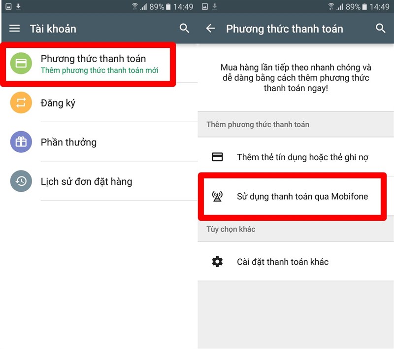 Chọn Phương thức thanh toán qua MobiFone Chọn Phương thức thanh toán qua MobiFone