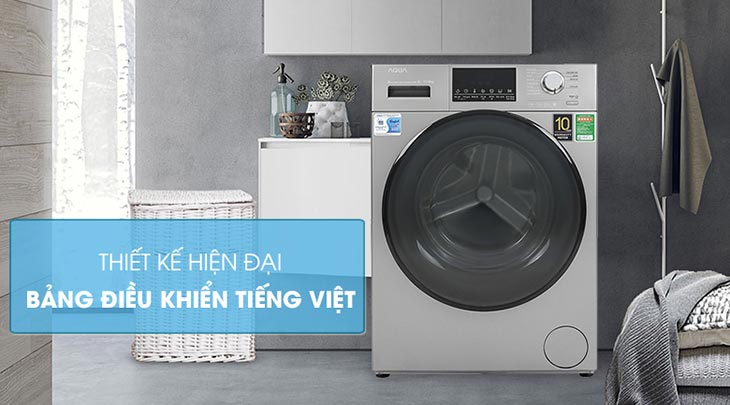 Máy giặt Aqua trang bị bảng điều khiển Tiếng Việt nút xoay có màn hình hiển thị