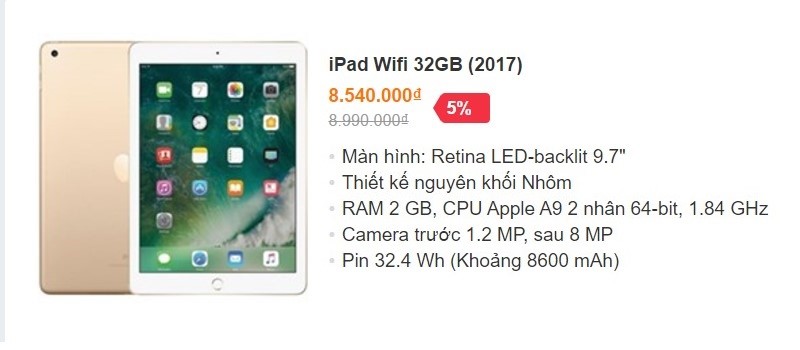 Tablet giảm đến 1 triệu