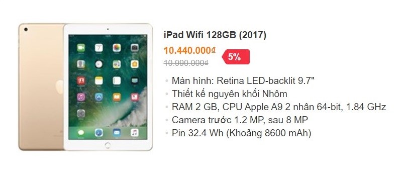 Tablet giảm đến 1 triệu
