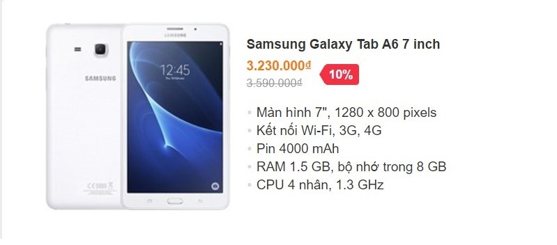 Tablet giảm đến 1 triệu