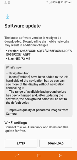 Samsung Galaxy S8 Plus nhận được bản cập nhật mới liên quan đến thanh điều hướng và camera